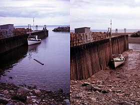 Tttrung (2005): Flut und Ebbe bei einer Schiffsanlegestelle an der Fundy-Bay (Kanada)